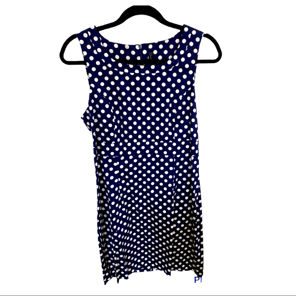 Lori M Sleeveless Navy and White Polka Dot Dress